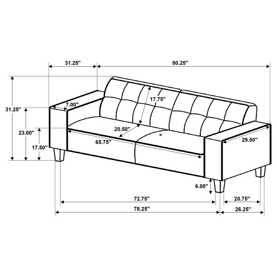 Deerhurst 3 PC Upholstered Track Arm Sofa Love Seat Chair Set in Greige