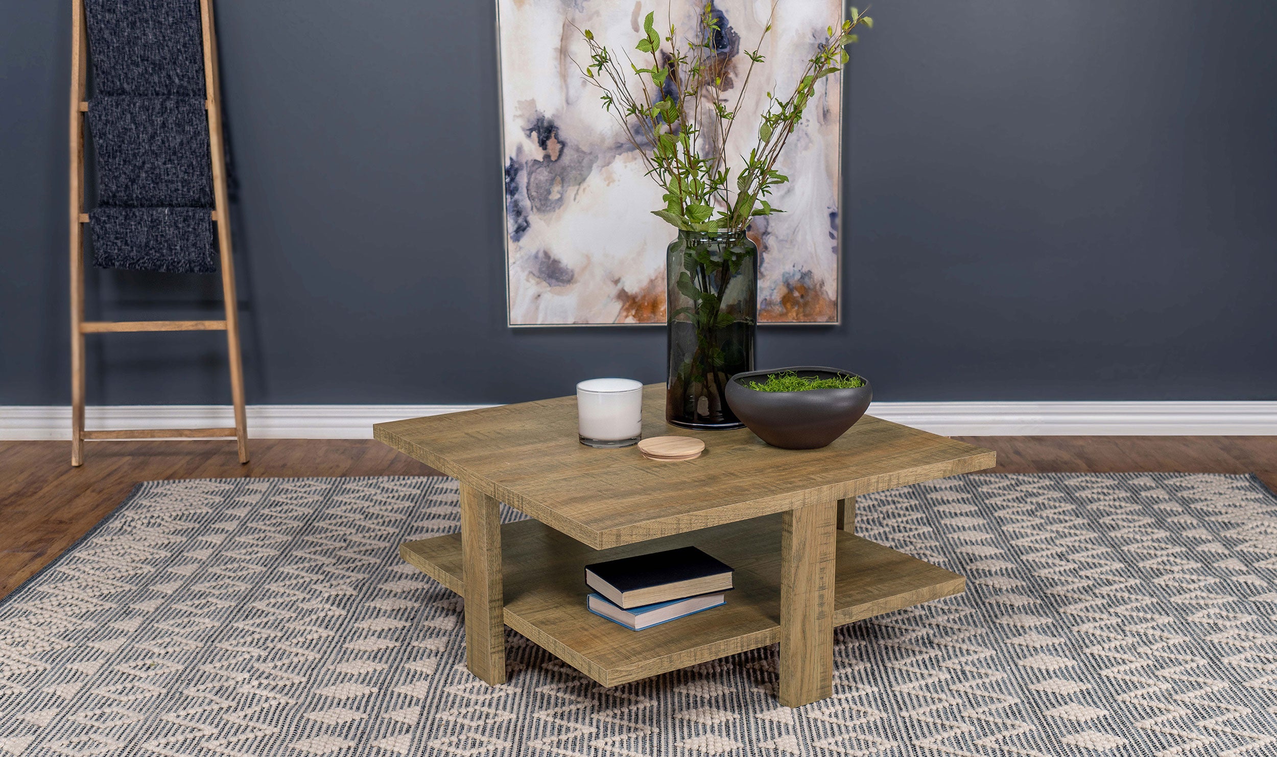 Modern Dawn Square Engineered Wood Coffee Table With Shelf Mango