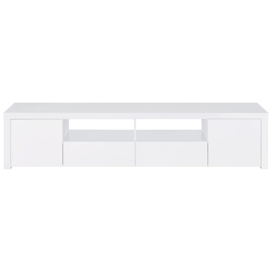 Modern Jude 2-door 79" TV Stand With Drawers In White High Gloss