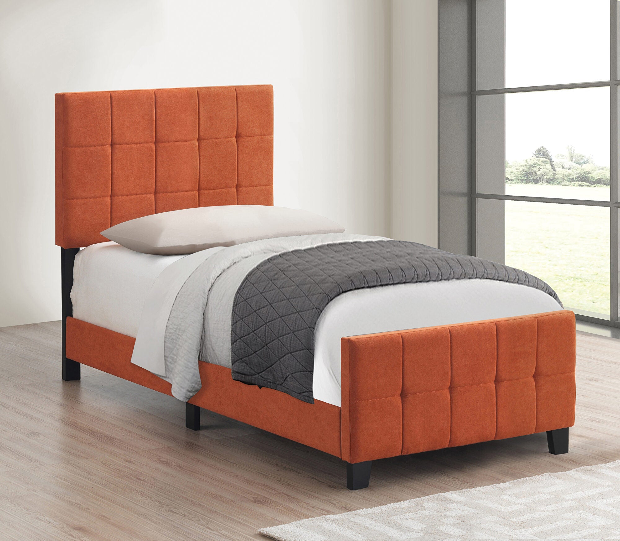 Contemporary Fairfield Full Upholstered Headboard Panel Bed Orange