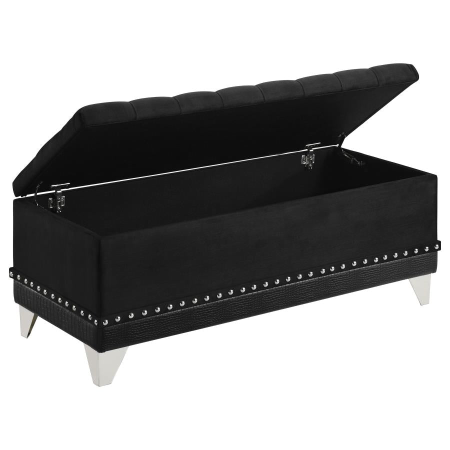 Barzini Velvet Upholstered Tufted Storage Bench In Black
