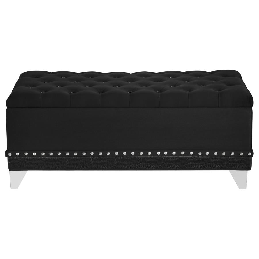 Barzini Velvet Upholstered Tufted Storage Bench In Black