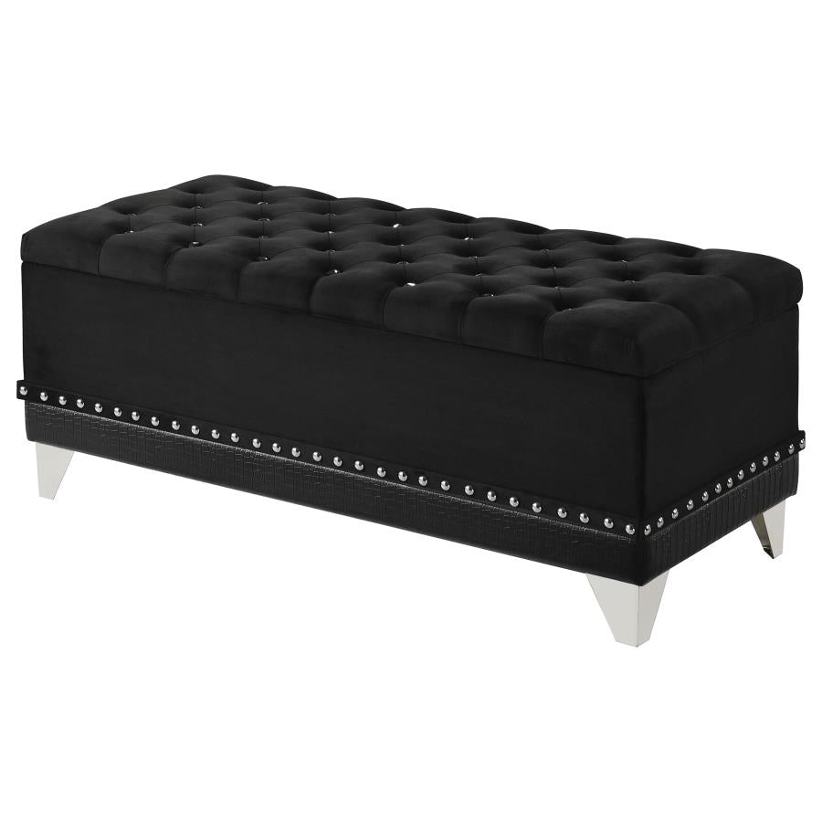 Barzini Velvet Upholstered Tufted Storage Bench In Black