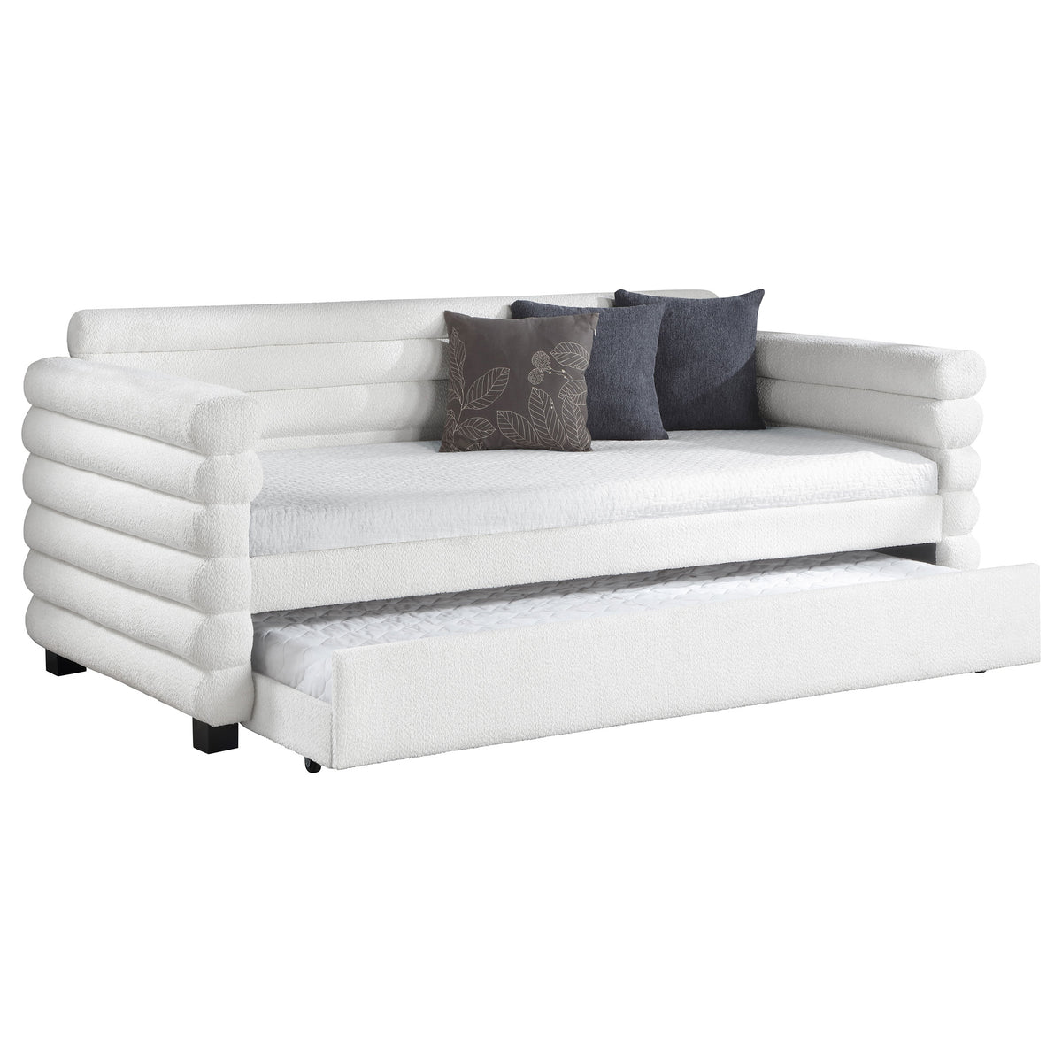 Patricia Boucle Upholstered Twin Daybed with Trundle White