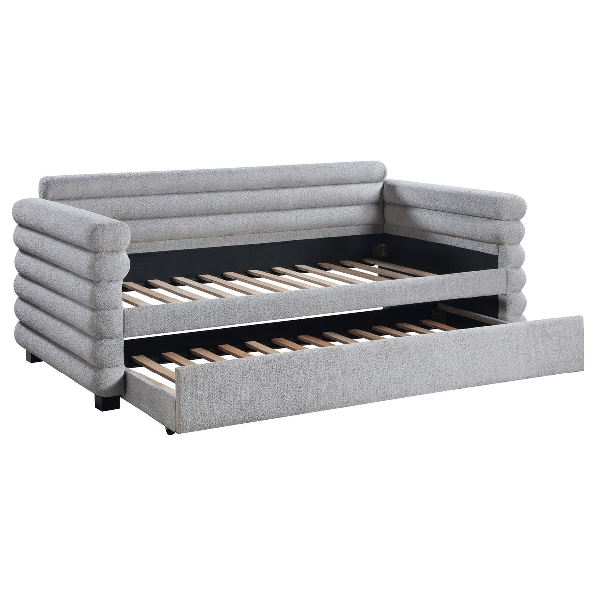 Patricia Boucle Upholstered Twin Daybed with Trundle Grey