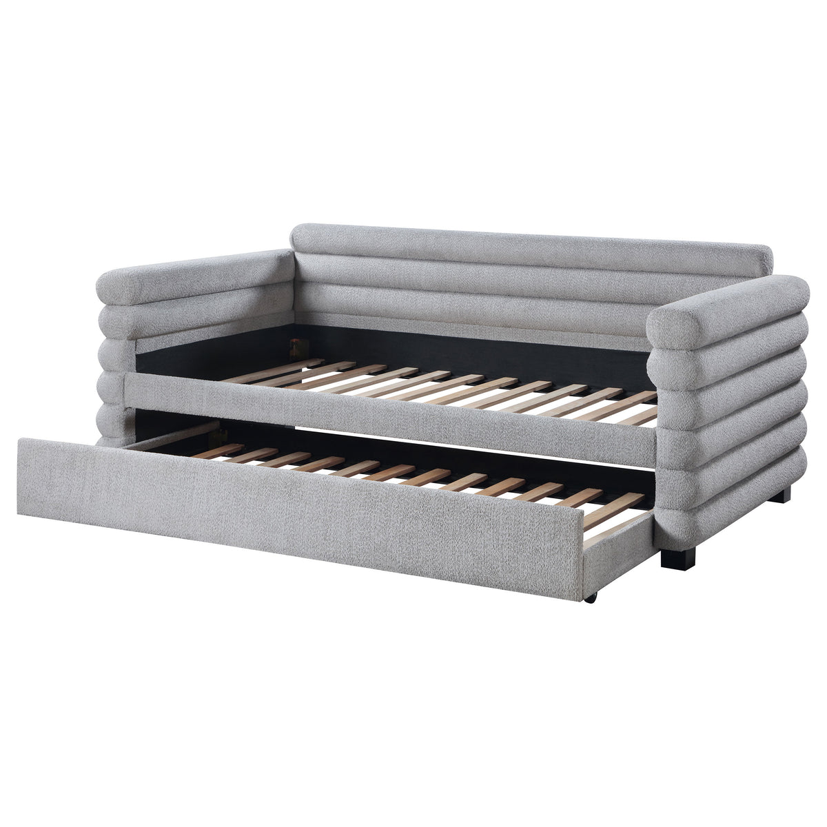 Patricia Boucle Upholstered Twin Daybed with Trundle Grey
