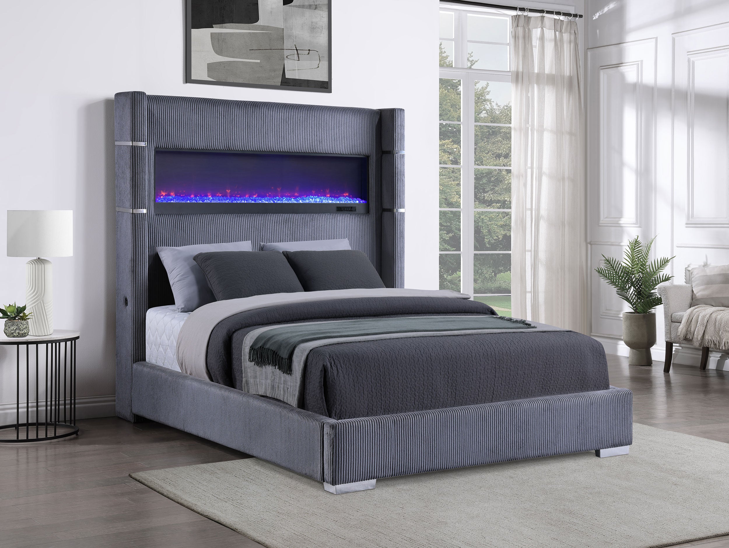 Tisdall Upholstered Flame Visualizer Wingback Bed