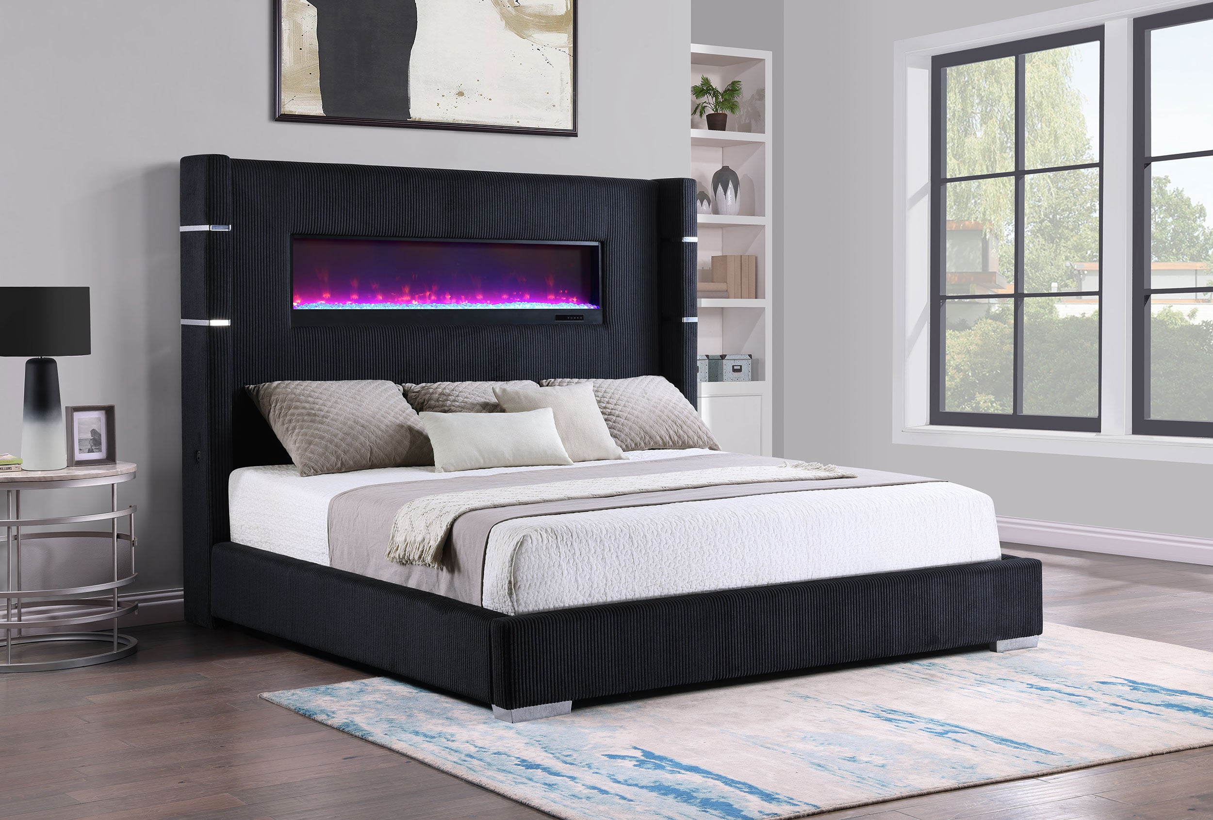Tisdall Upholstered Flame Visualizer Wingback Bed