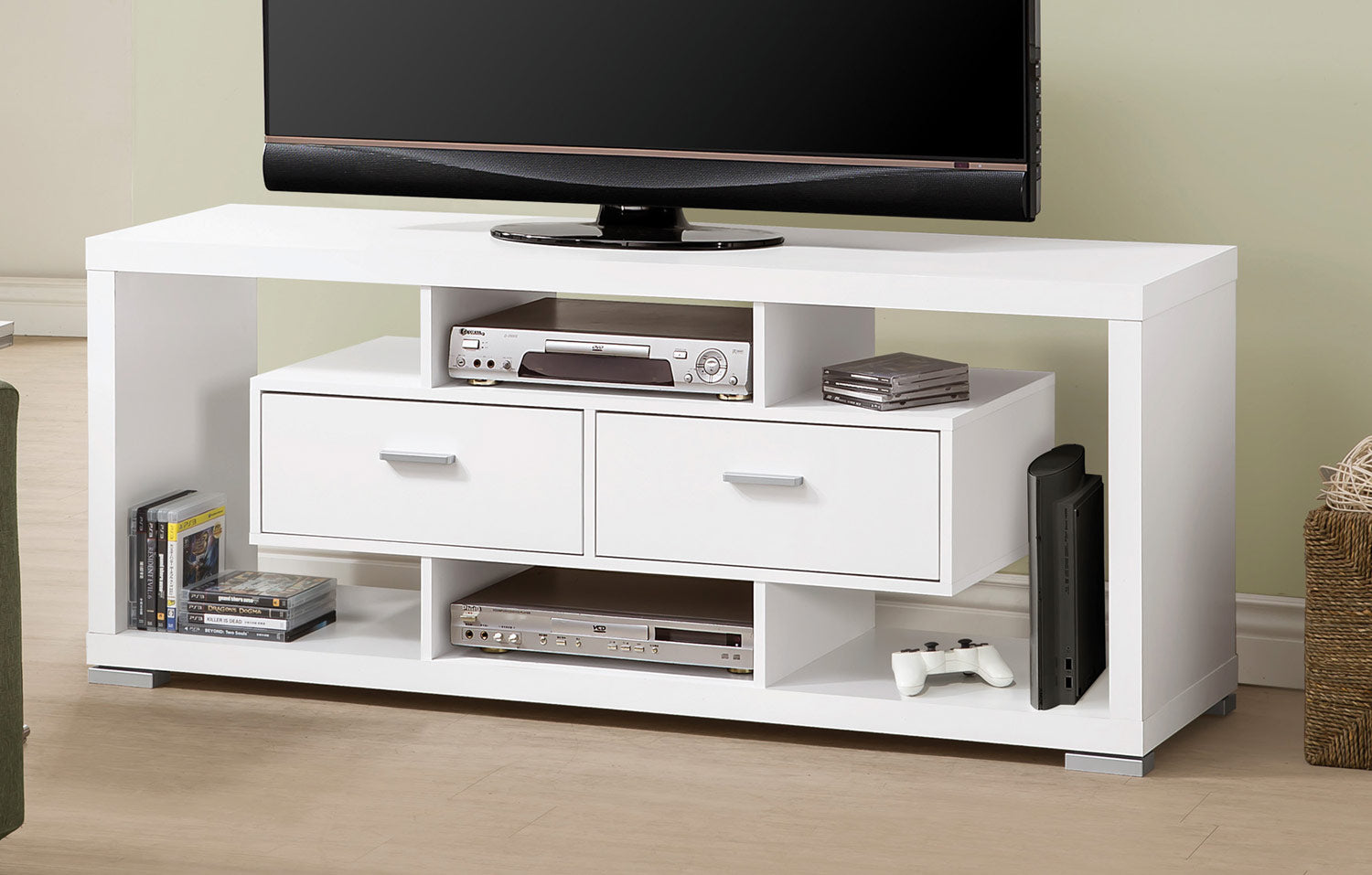 2-Drawer Rectangular TV Console Stand in White