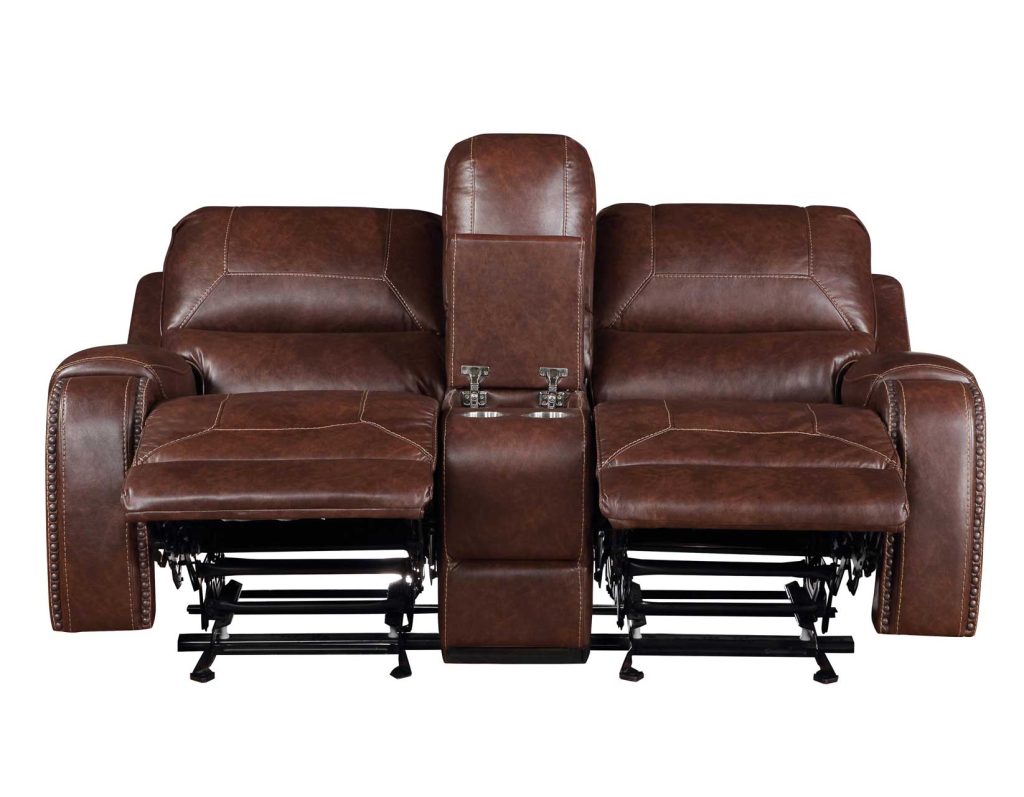 Keily Leatherette Manual Glider Reclining Loveseat in Brown