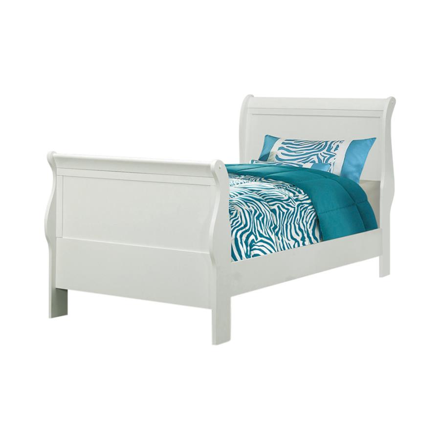 Louis Philippe 4-Piece Wood Twin Sleigh Bedroom Set in White