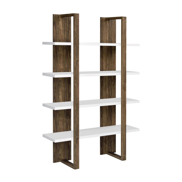 Bookcase with 4 Full-length Shelves Aged Walnut and White