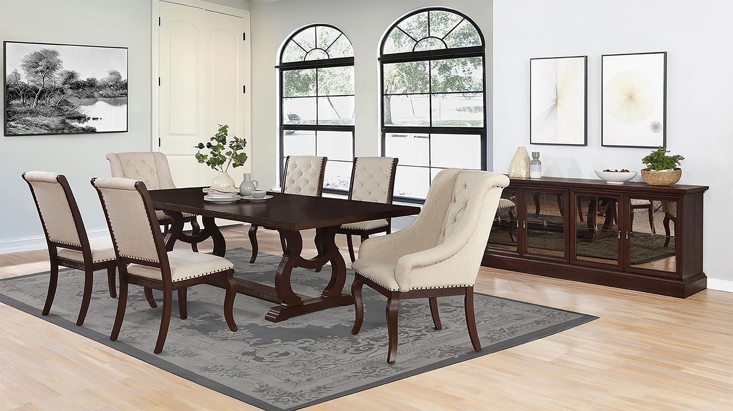 Brockway 104" Trestle Dining Room Table In Antique Java