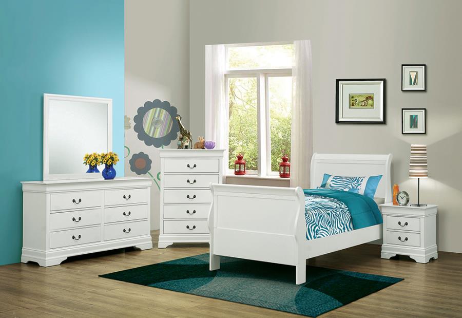 Louis Philippe 4-Piece Wood Twin Sleigh Bedroom Set in White