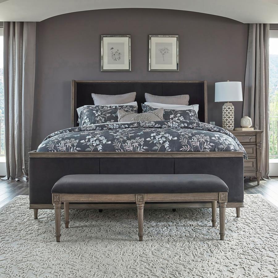 Alderwood California King Upholstered Panel Bed Charcoal Grey
