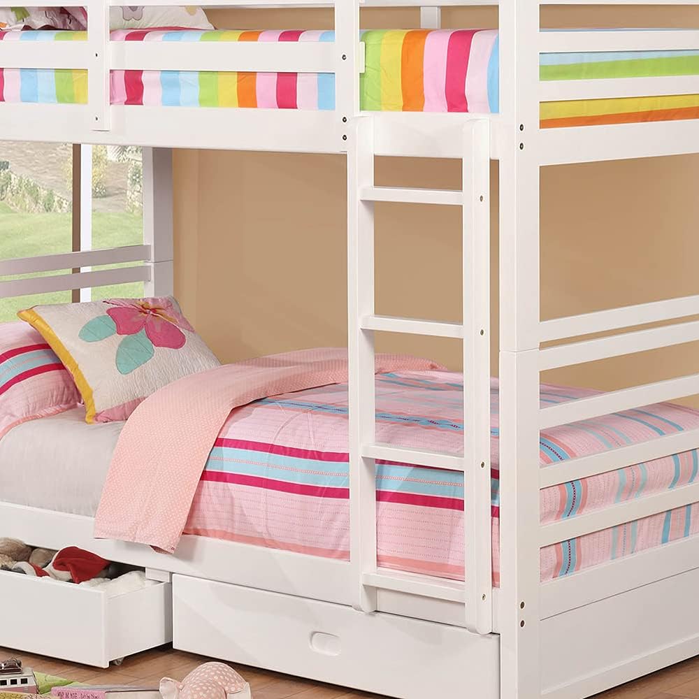 California Twin Over Twin Bunk Bed With Drawers In White