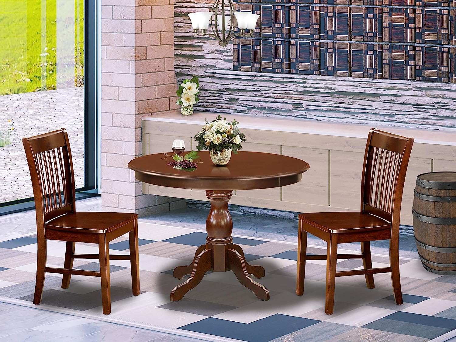 Hartland 3 Piece Mahogany Round Pedestal Dining Table And chairs Set