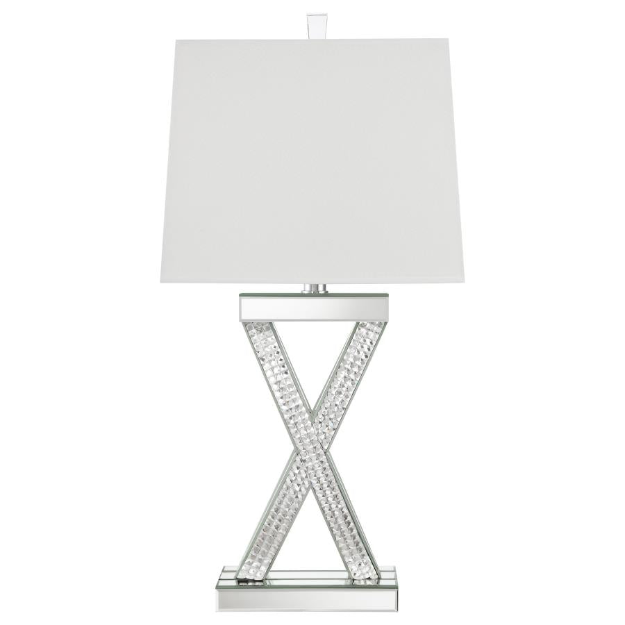 Dominick Mirrored Table Lamp with Rectange Shade White and Clear