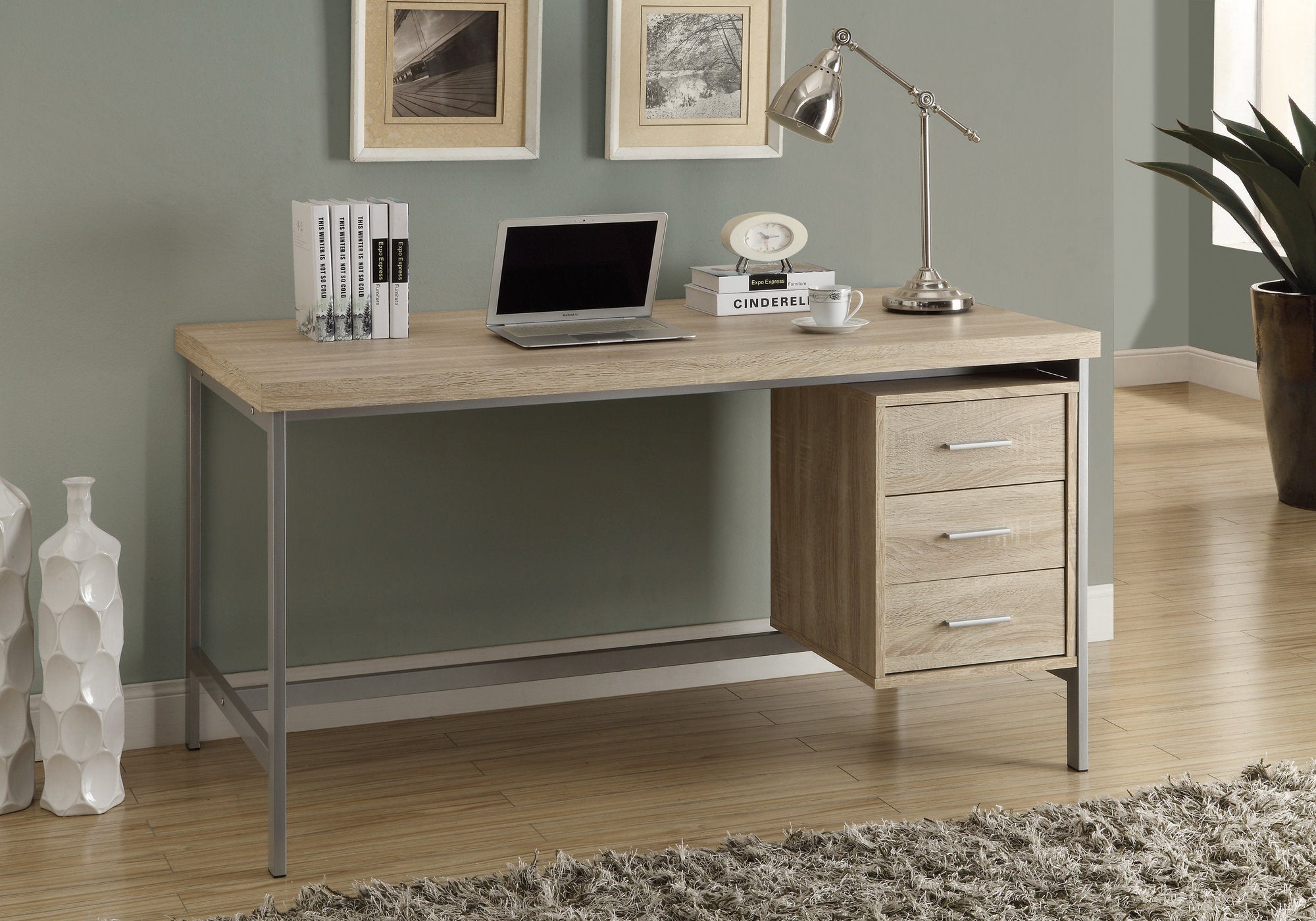 Home Office Computer Laptop Desk with Drawers In Natural