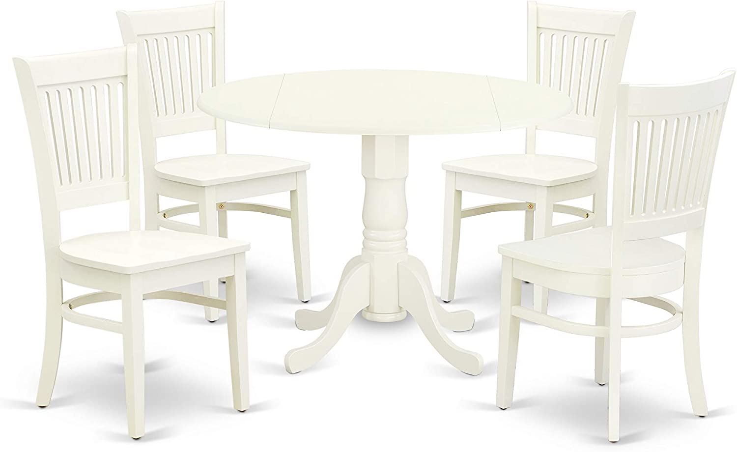 5 Pc Kitchen Nook Round Dining Table and 4 dinette Chairs in linene White