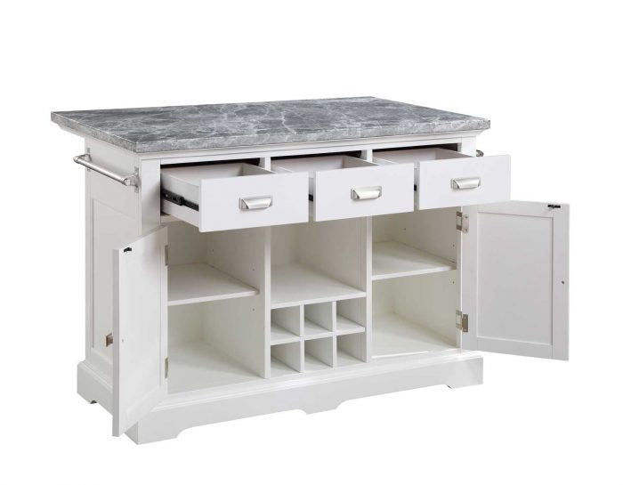 Zermatt White Kitchen Island With Gray Top