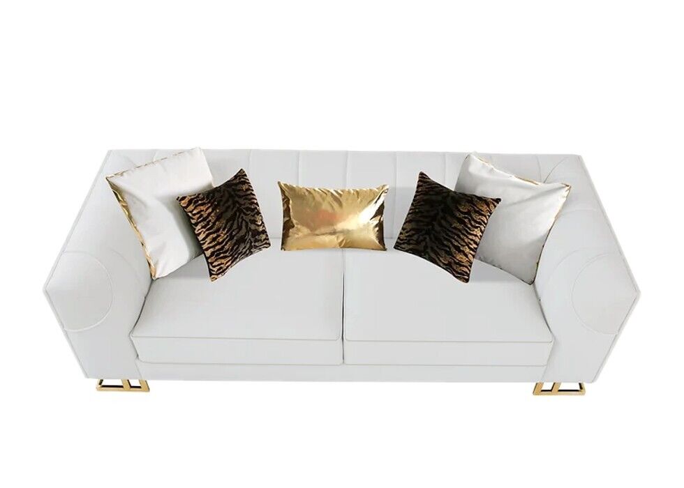 Elijah 2 Pc Modern Velvet Living room Sofa and Love Seat in off White And Gold