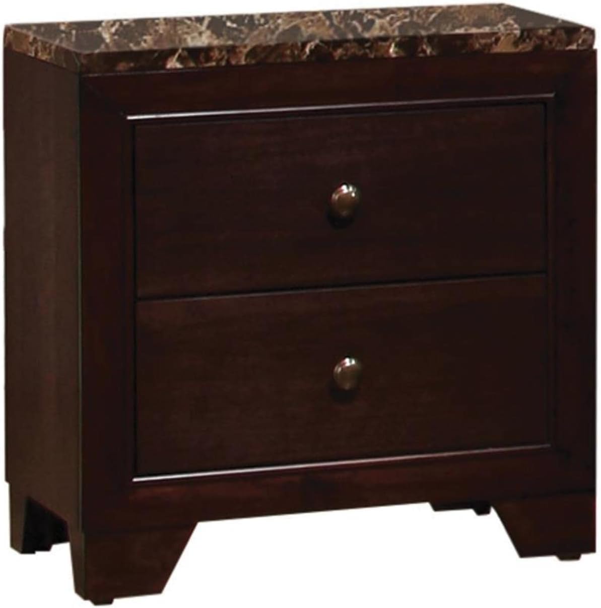 2 Drawer Nightstand with Faux Marble Top in Cappuccino Finish