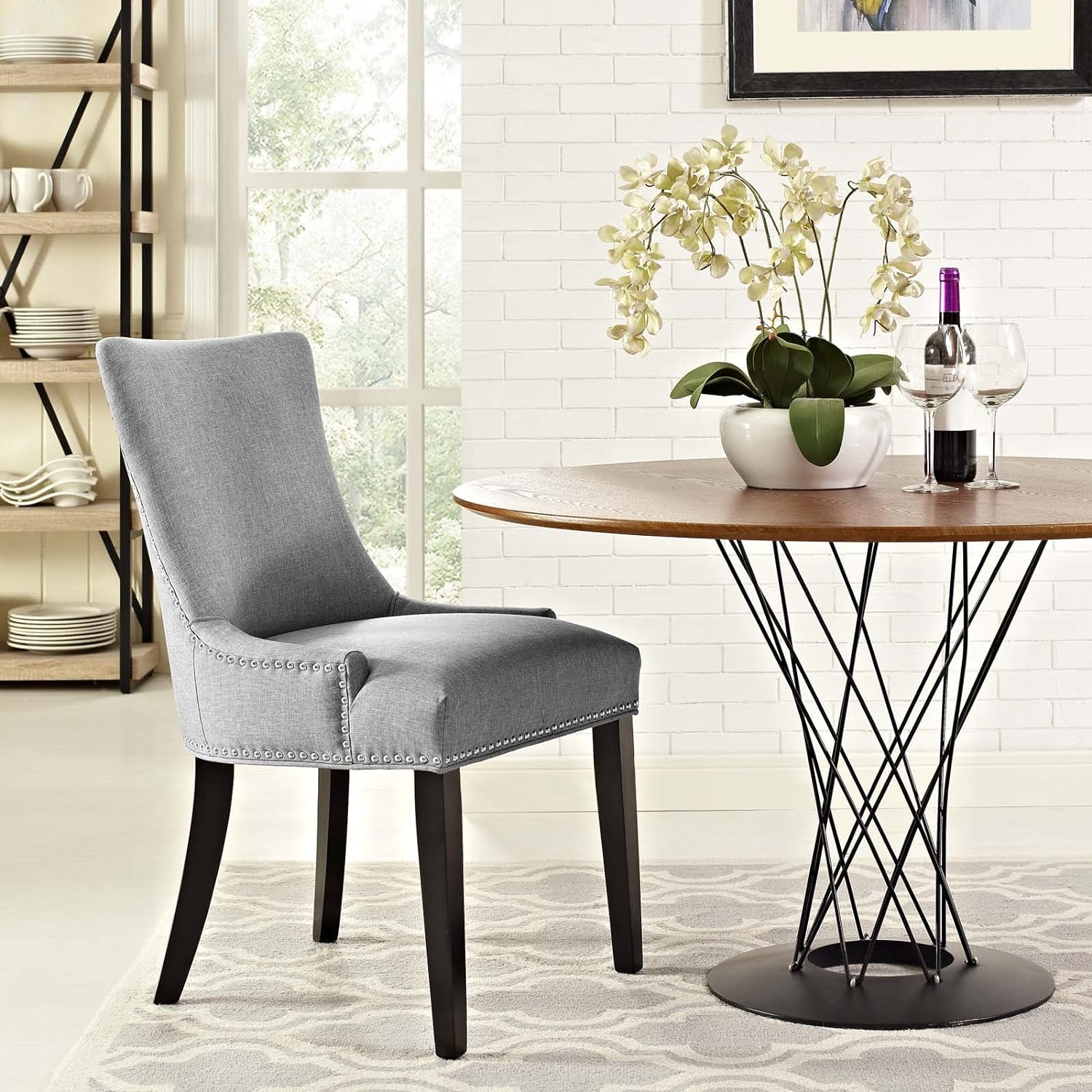 Modway Marquis Modern Gray Upholstered Fabric Dining Chair with Nailhead Trim
