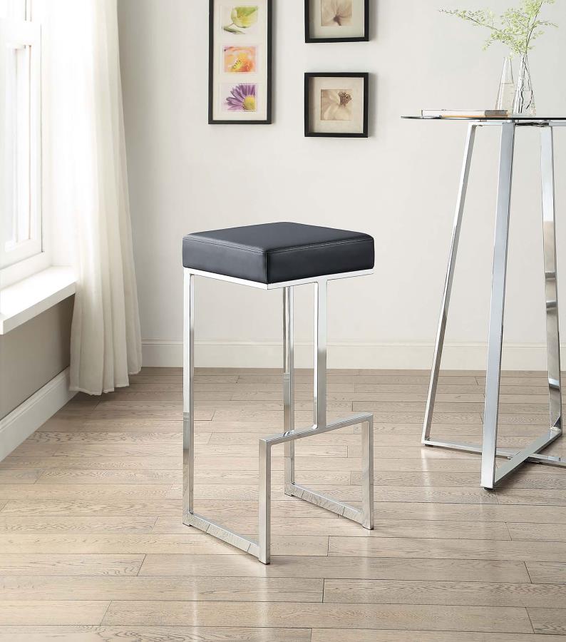 Gervase Square Bar Height Stool Black and Chrome