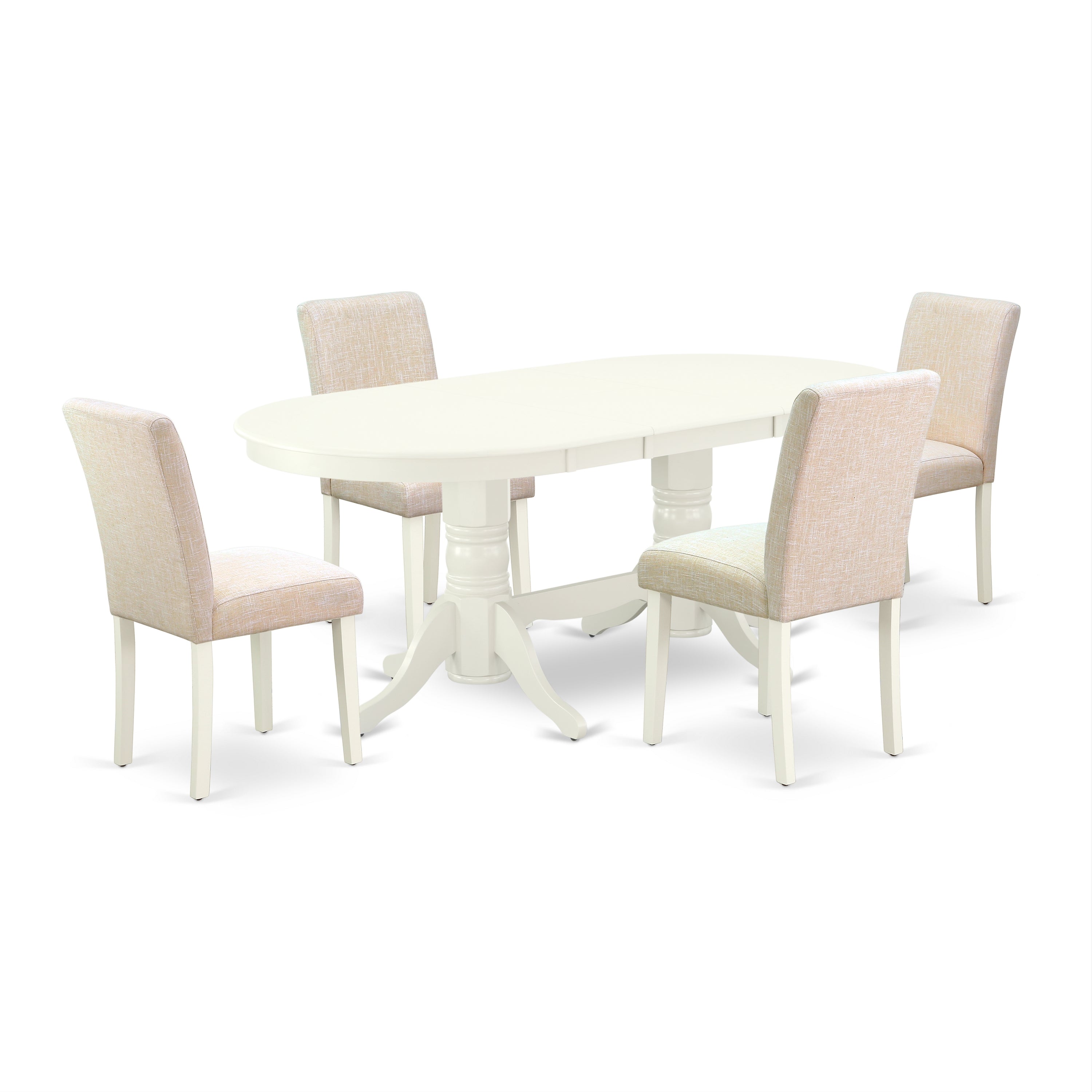 5 Pc Dining Room Oval Butterfly Table and Chairs Set in White and Beige