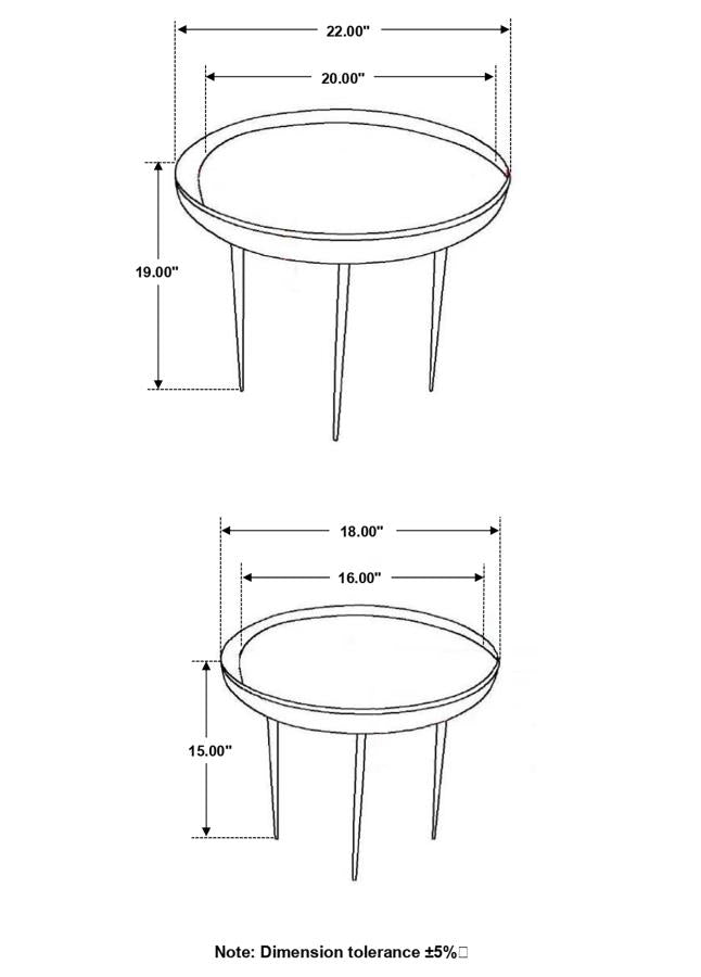 Nuala 2 Piece Round Nesting Table with Tripod Tapered Legs In Honey and Black