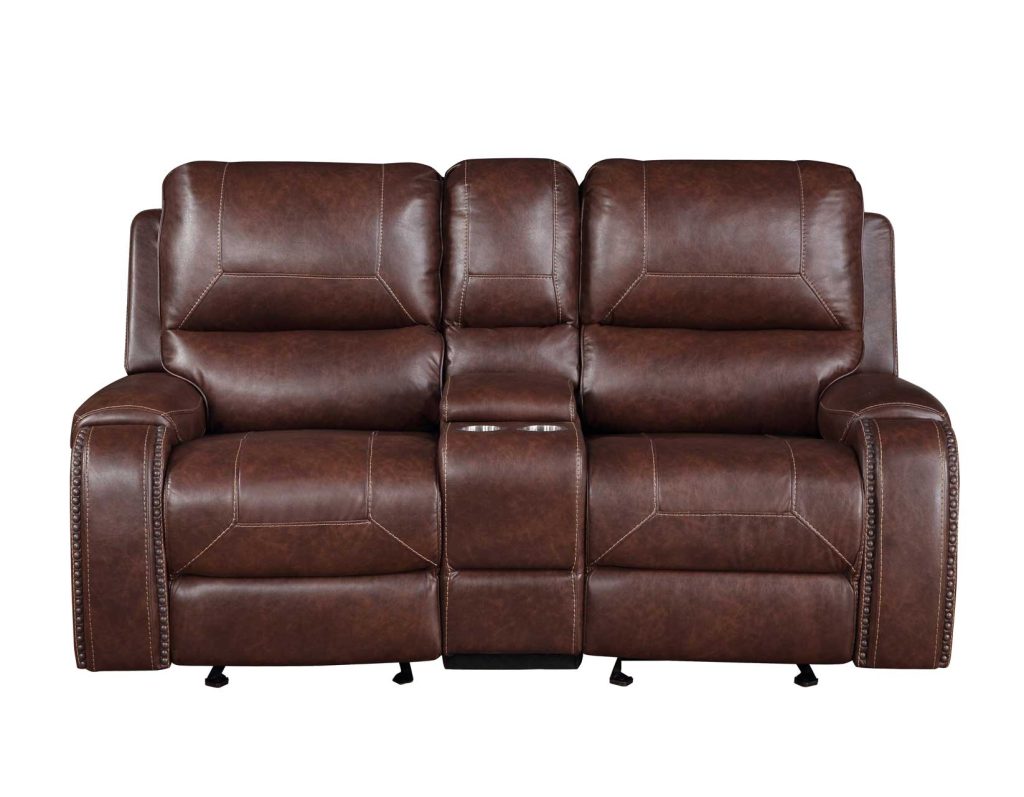 Keily Leatherette Manual Glider Reclining Loveseat in Brown