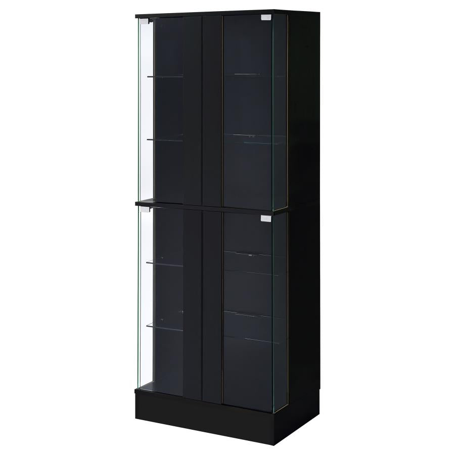 Cabra Black Tower Display Case Curio Cabinet with Glass Shelves and LED Lighting