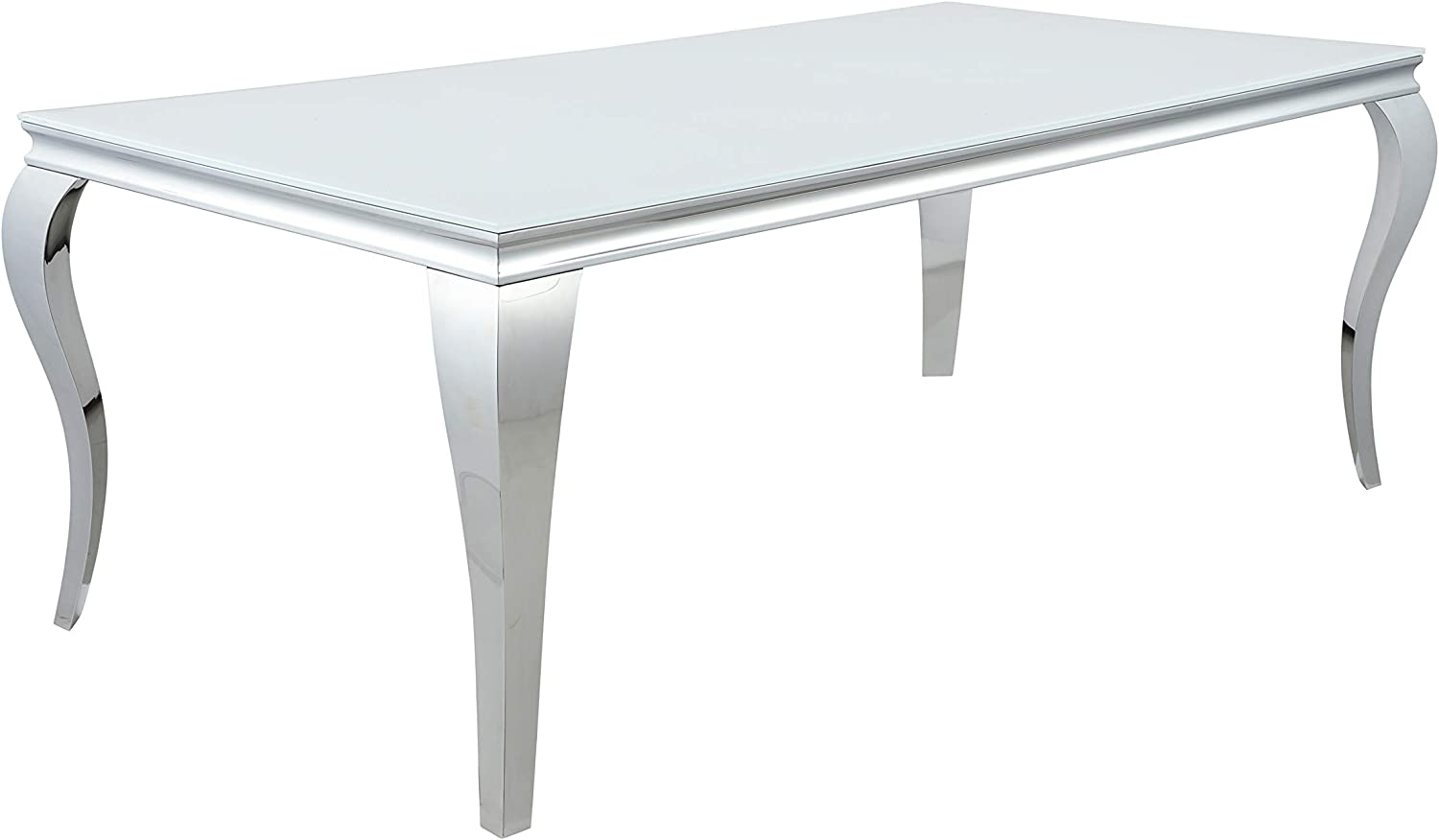 Carone White And Chrome Rectangular Glass Top Dining Table