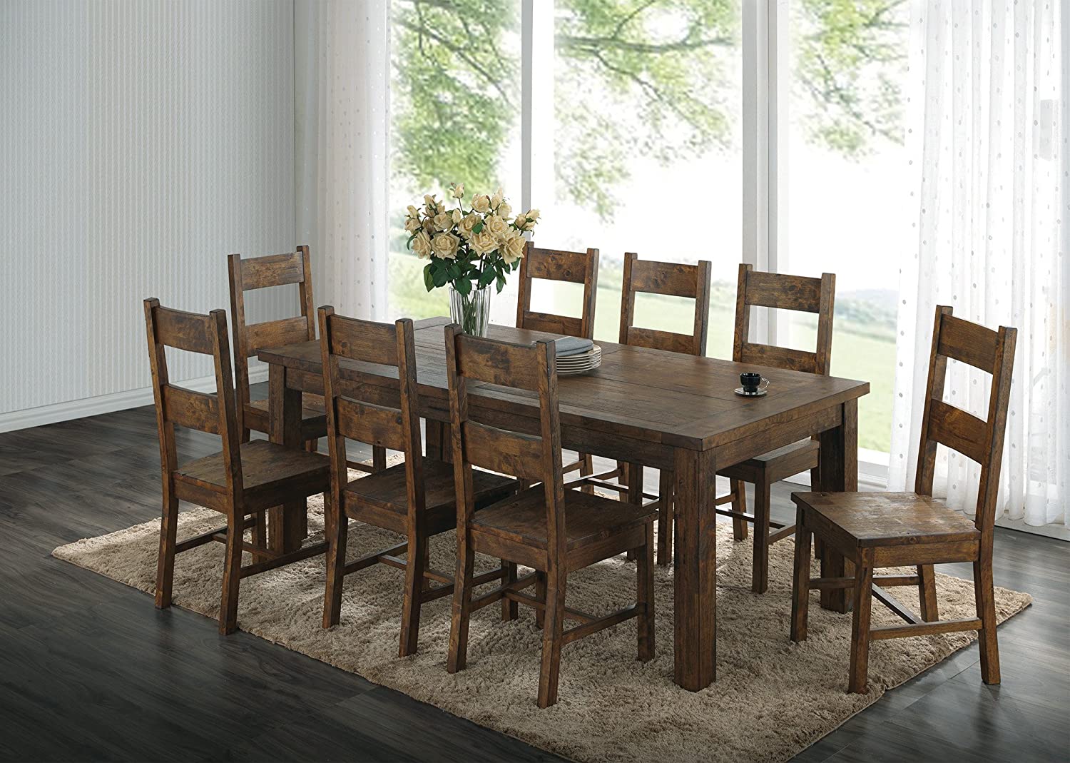 Coleman 7-Piece Dining Set with Ladder Back Side Chairs Rustic Golden Brown