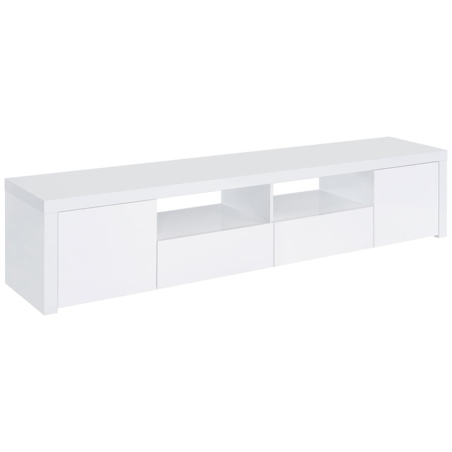 Modern Jude 2-door 79" TV Stand With Drawers In White High Gloss