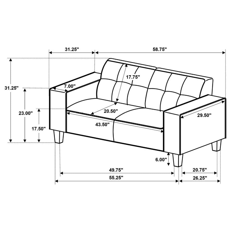 Deerhurst 3 PC Upholstered Track Arm Sofa Love Seat Chair Set in Greige