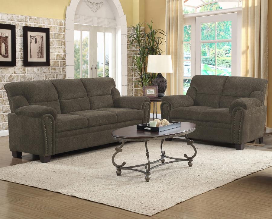 Clementine Upholstered Pillow Top Arm Living Room Sofa And Love Seat Set