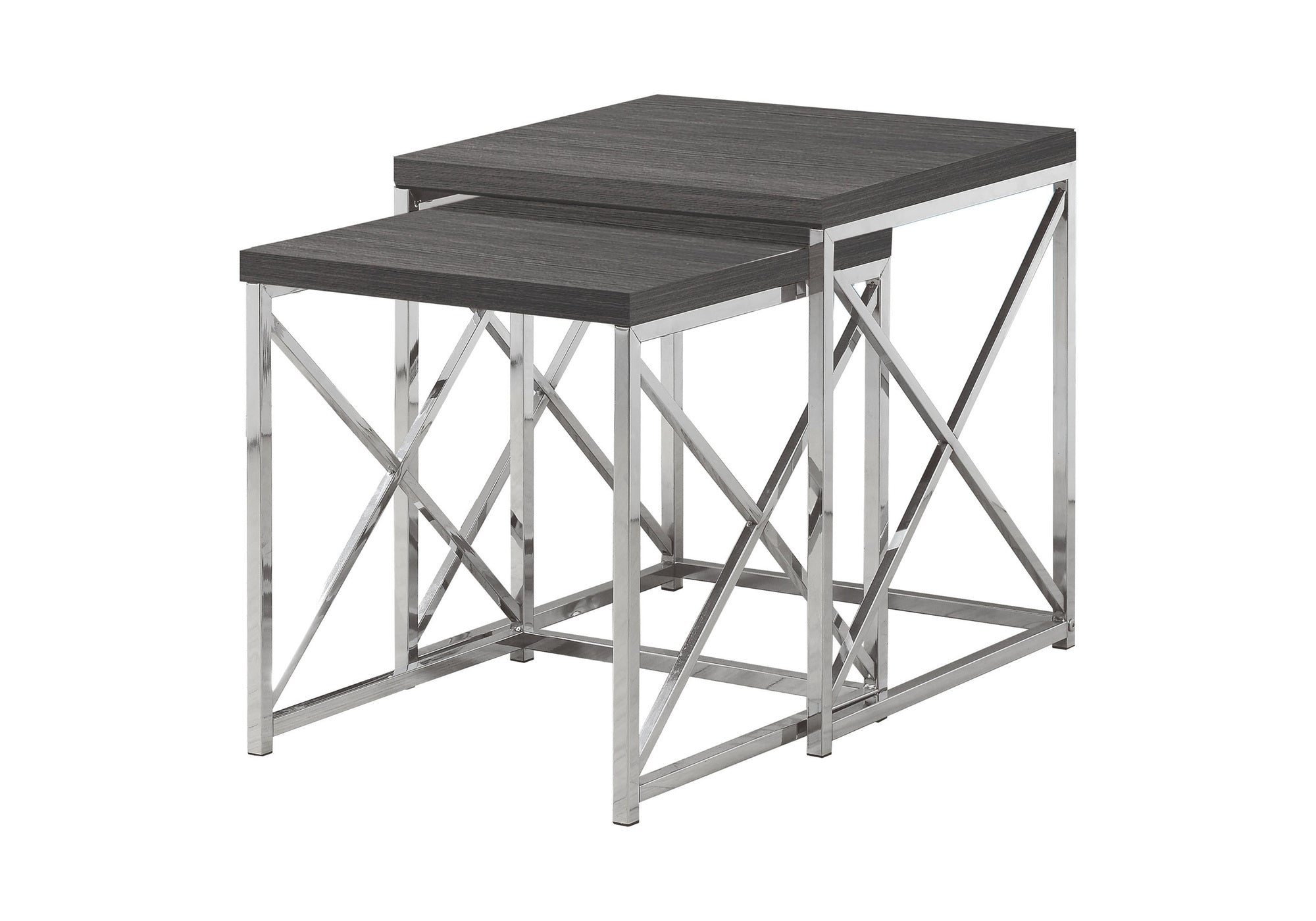 X Base Contemporary 2 Pc Set of nesting tables In Gray / Chrome