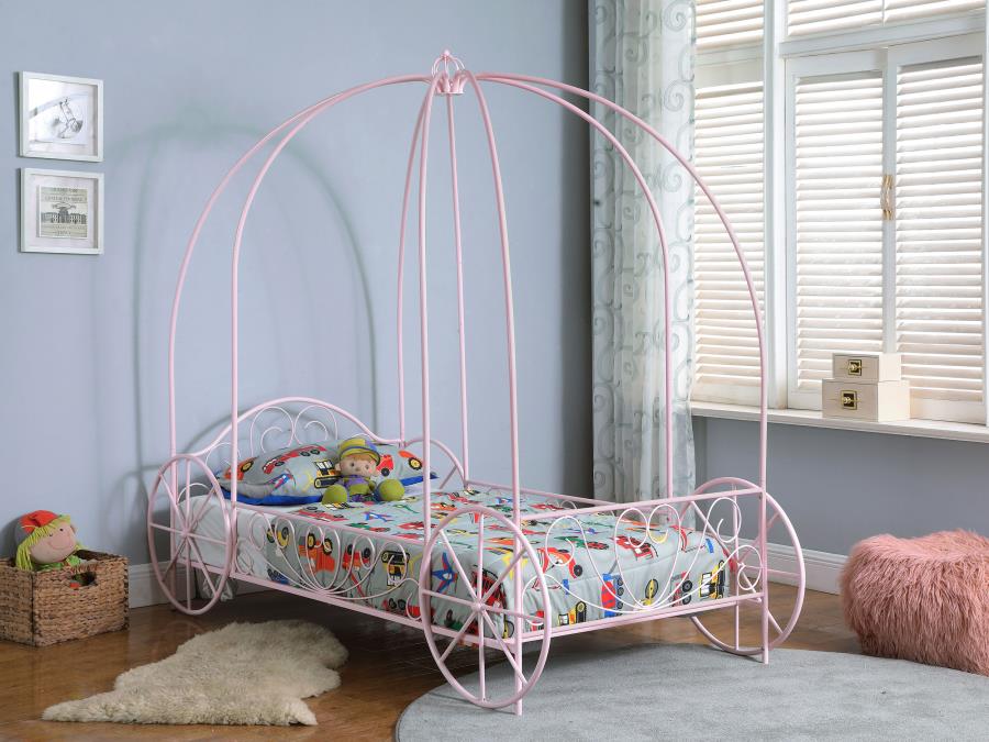 Massi Twin Princess Carriage Canopy Youth Bed Powder Pink