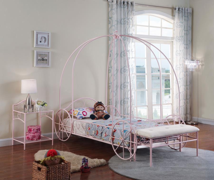 Massi Twin Princess Carriage Canopy Youth Bed Powder Pink