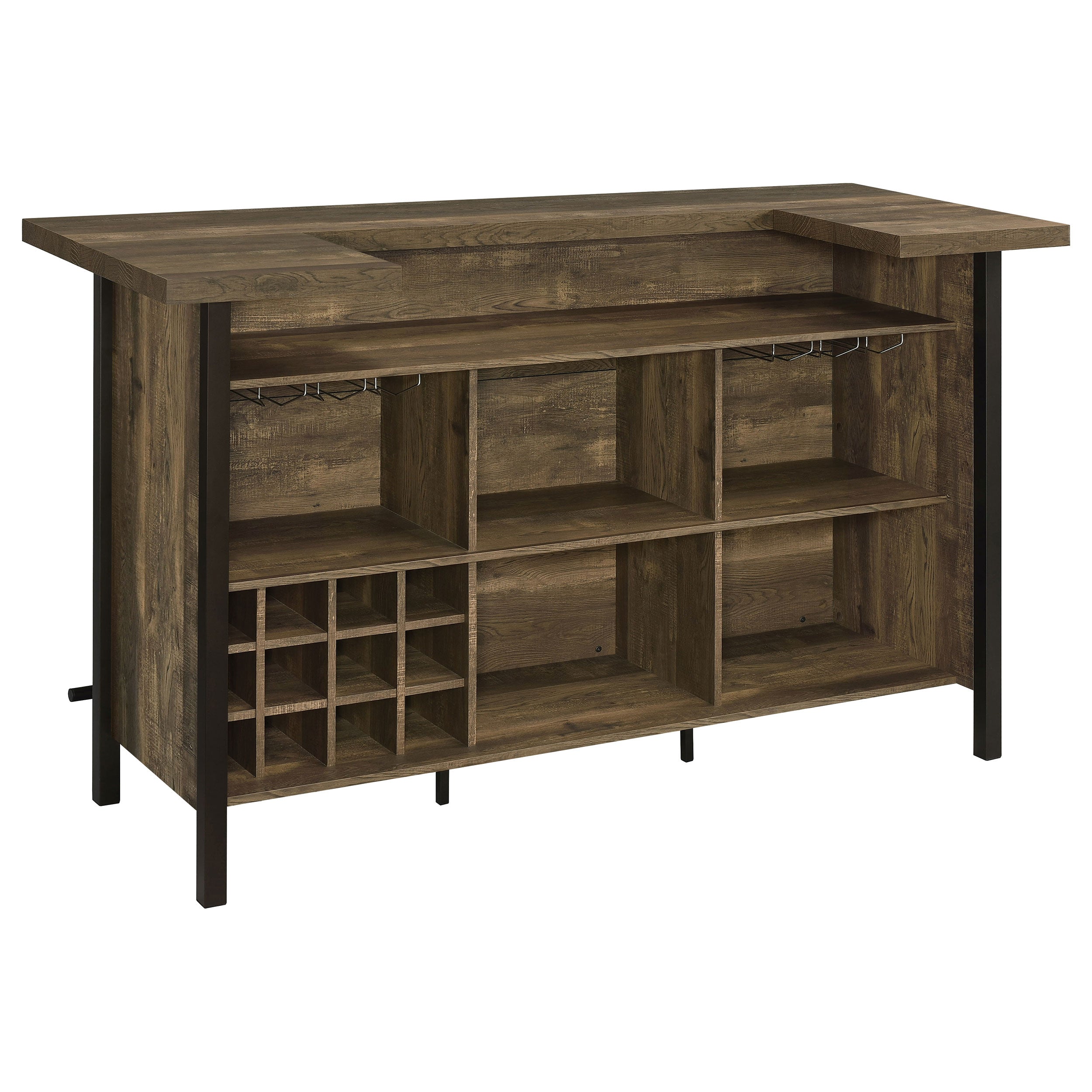 Industrial Style Rectangular Storage Home Bar Unit In Rustic Oak