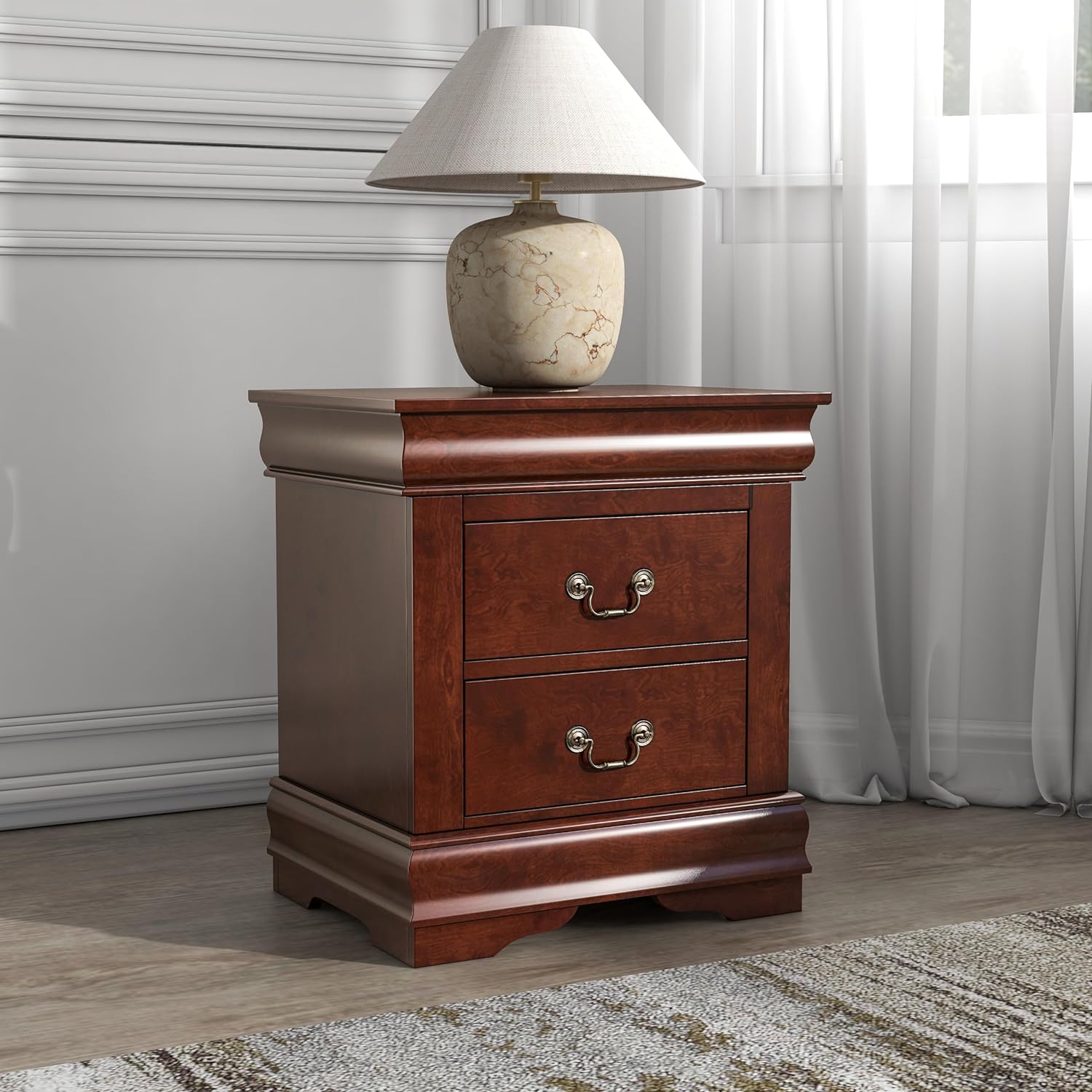 Louis Phillipe Wood 2-Drawer Nightstand in Cherry (Set of 2)