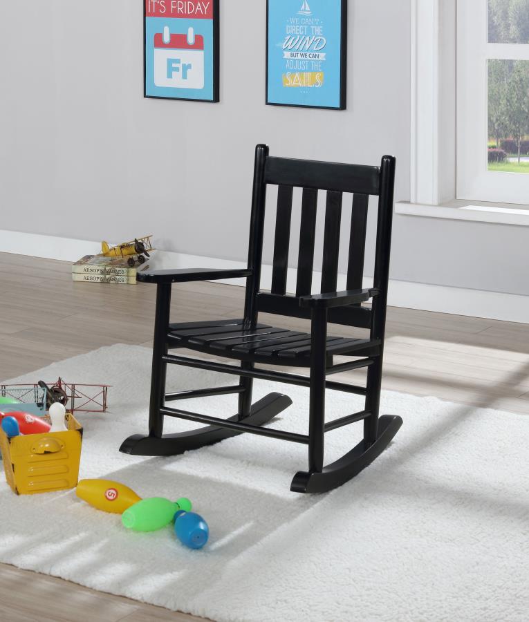 Annie Farmhouse Slat Back Youth Rocking Chair in Black