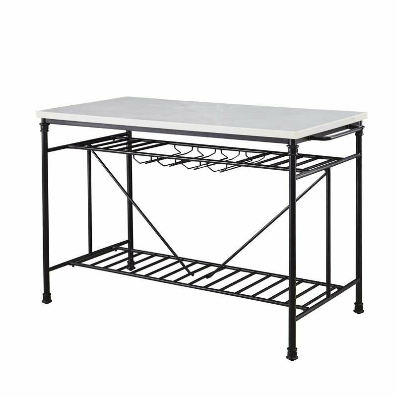 Claire White Marble Top Kitchen Island Table w/Wine Rack