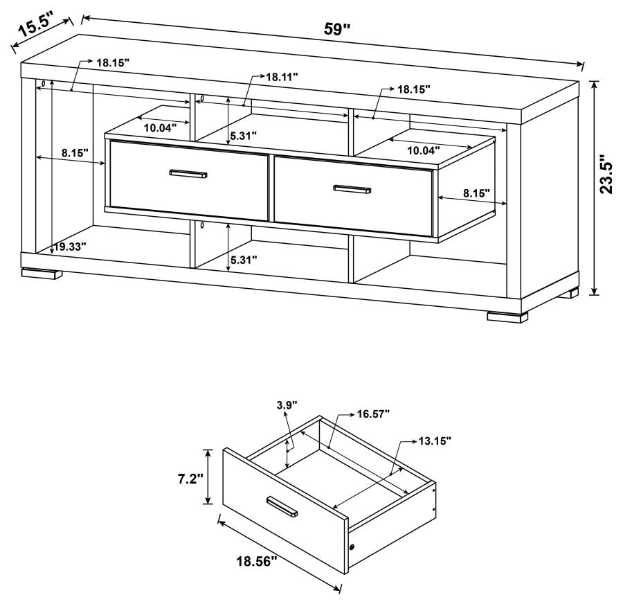 2-Drawer Rectangular TV Console Stand in White