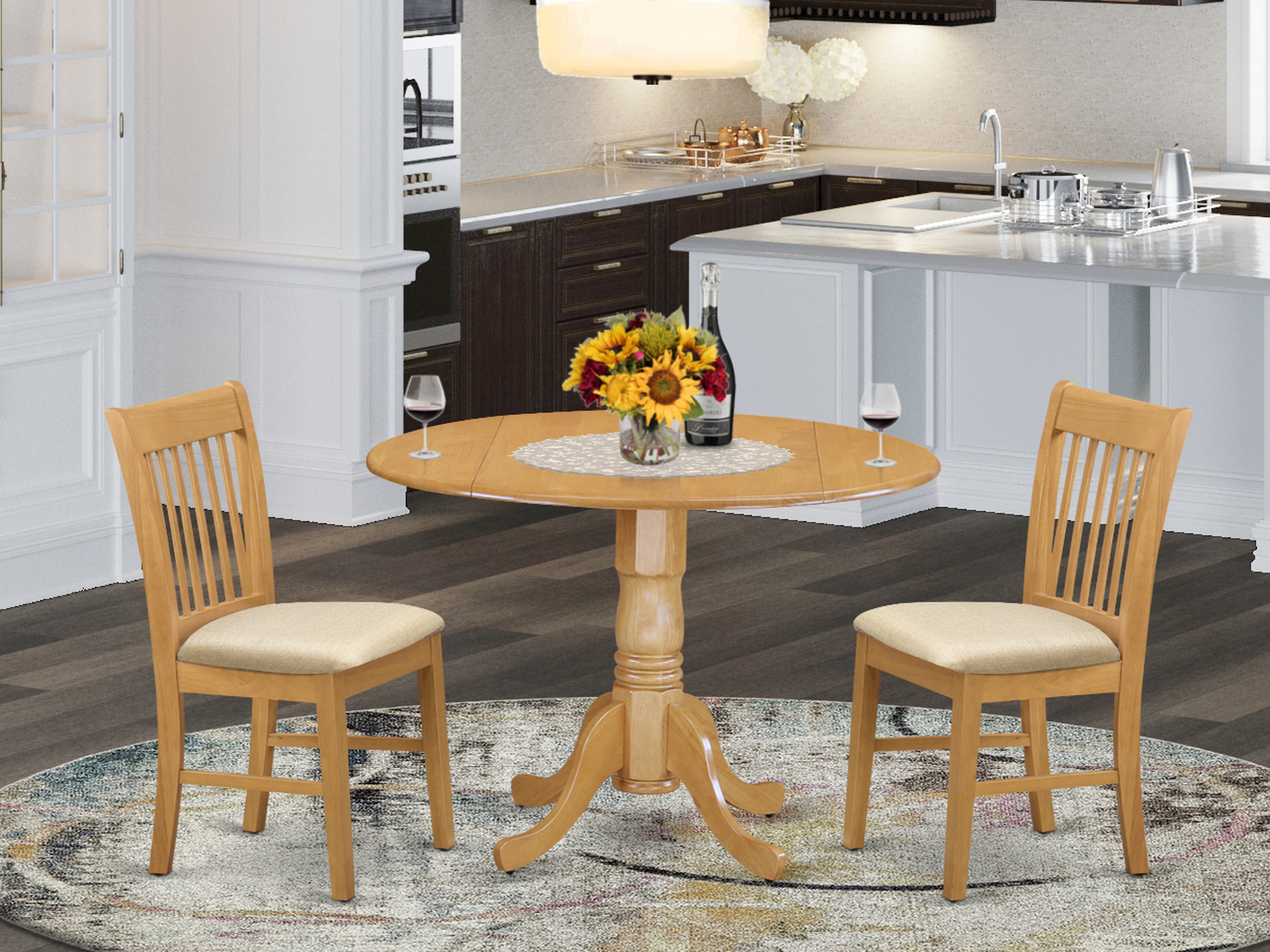 DLNO3-OAK-C 3 Pc Kitchen nook Dining set-small Table and 2 dinette Chairs