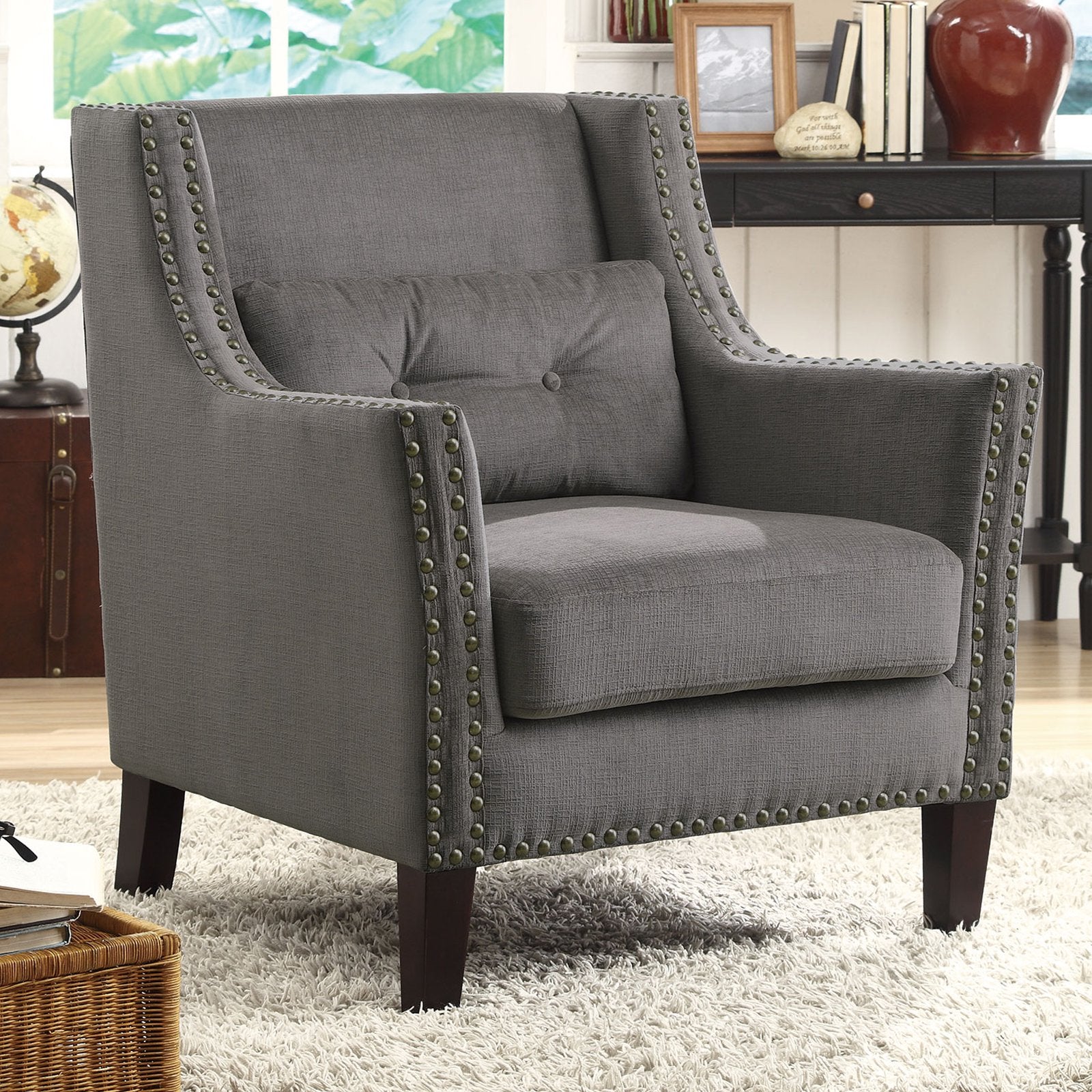 Upholstered Accent Chair with Nailhead Trim Grey