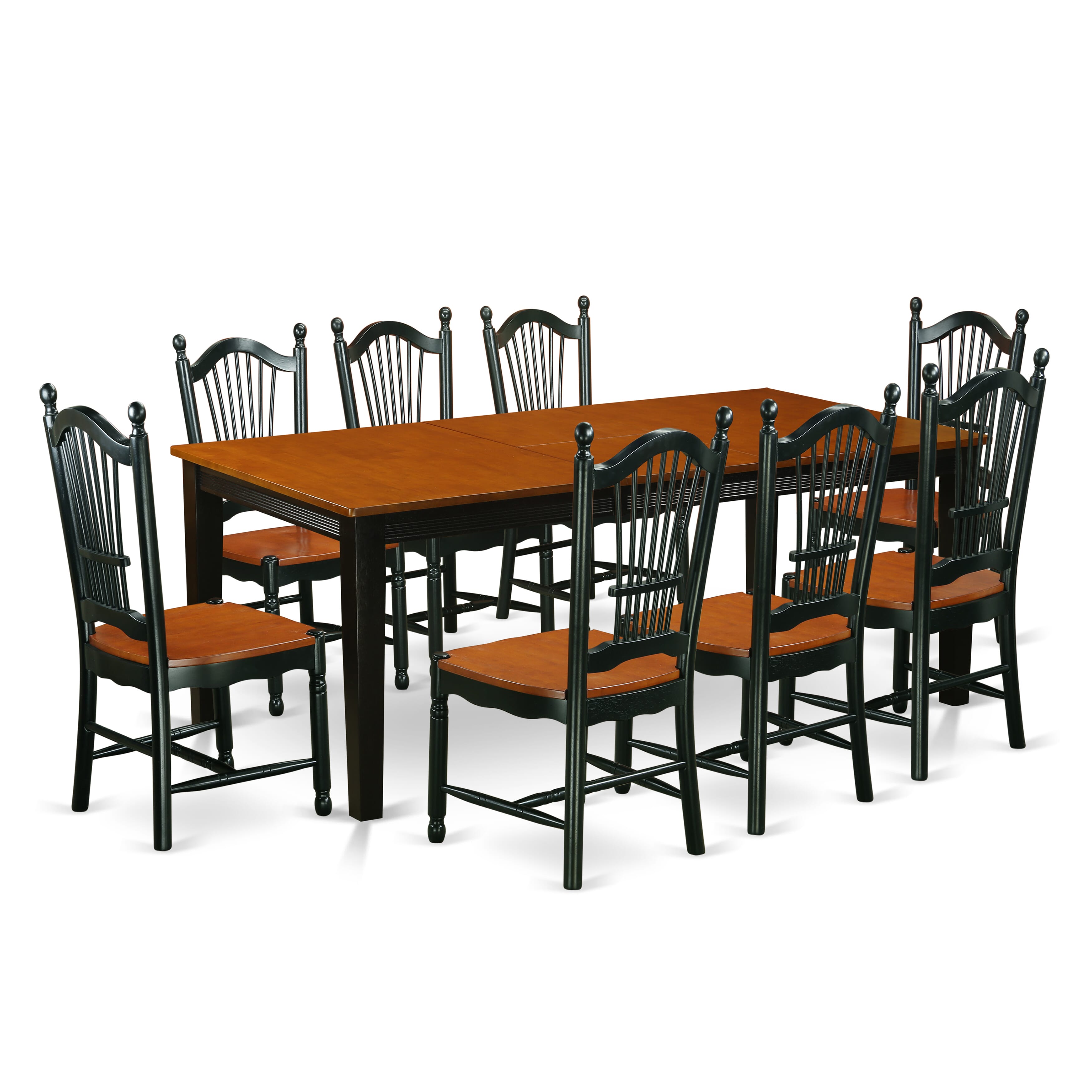 2 Tone 9 Pc Dining Room Rectangular Table W/ Fan Back Chairs Set in Black / Cherry