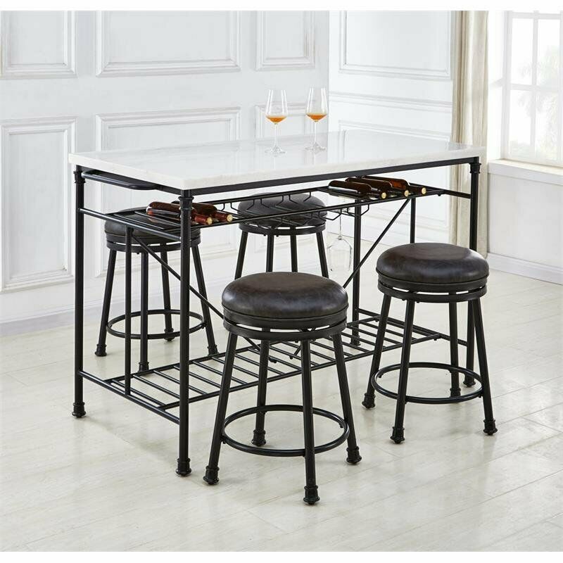 Claire White Marble Top Kitchen Island Table w/Wine Rack